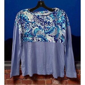 Lilly Pulitzer Girls Mini Finn Top Blue Floral Long Sleeve Sz XL (12-14) 001308‎